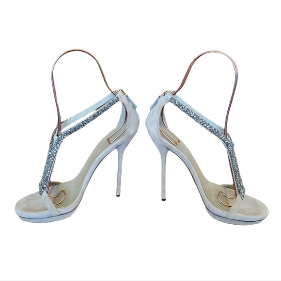 Gucci Taupe Black Diamond Crystals Kid Scamosciato Formal Heel Shoes 37 (7) - Picture 7 of 13